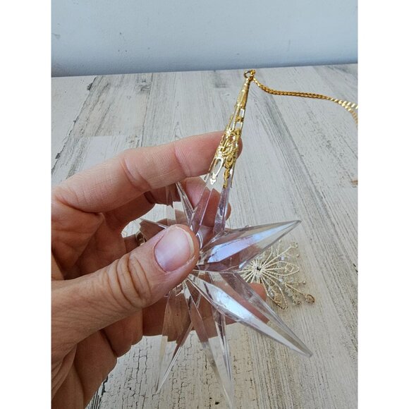Vintage silver snowflake‎ beaded ornament star Xmas tree star with a gold top - Picture 7 of 11